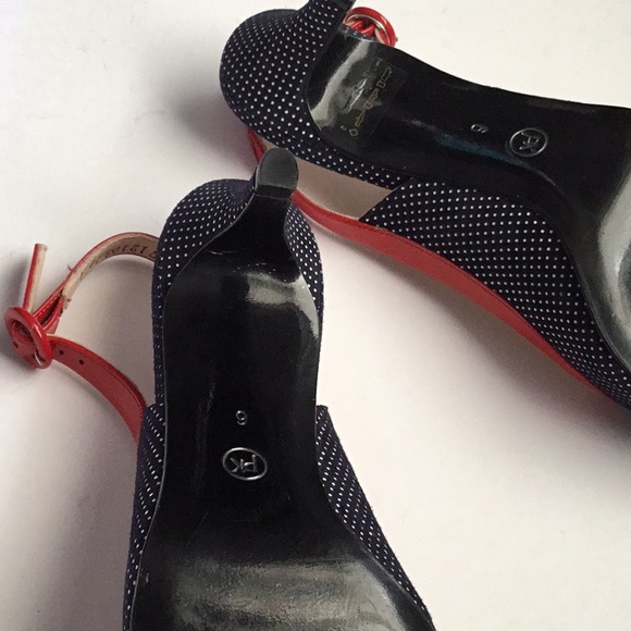 Peter Kaiser NWOT Size 9 Red Patent w/ Silver Dot Black Suede, Slingback Heels - Picture 3 of 6